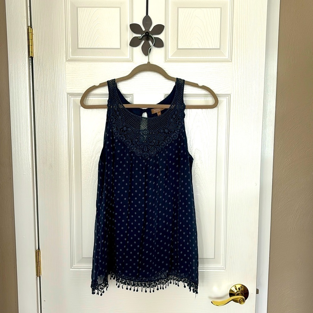 Carla Conti 100 % Silk Sleeveless light Navy Dotted Lace Bodice Fully Lined Med